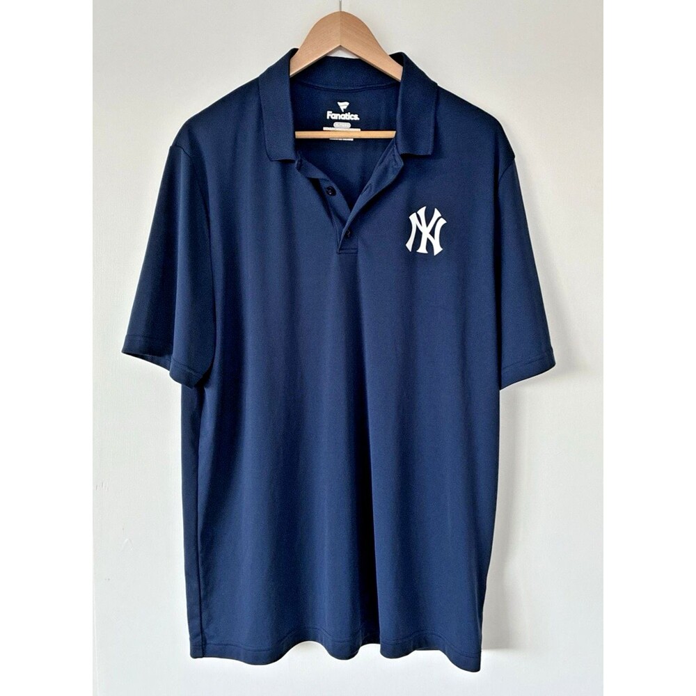 New York Yankees Polo Shirt Men's XL Fanatics Short Sleeve Blue White Logo.